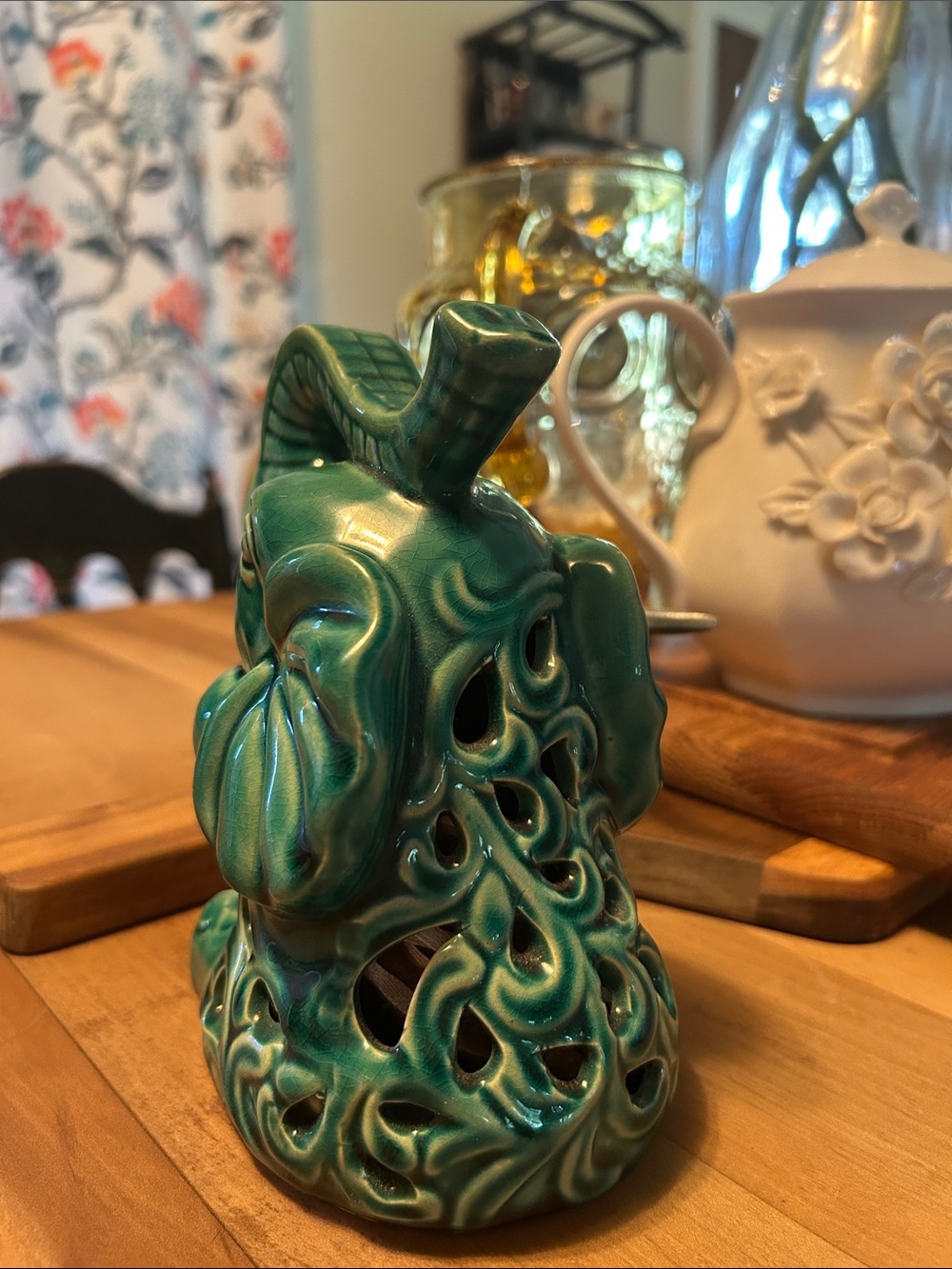 Turquoise Green Ceramic Elephant Figurine - Picture 4 of 6